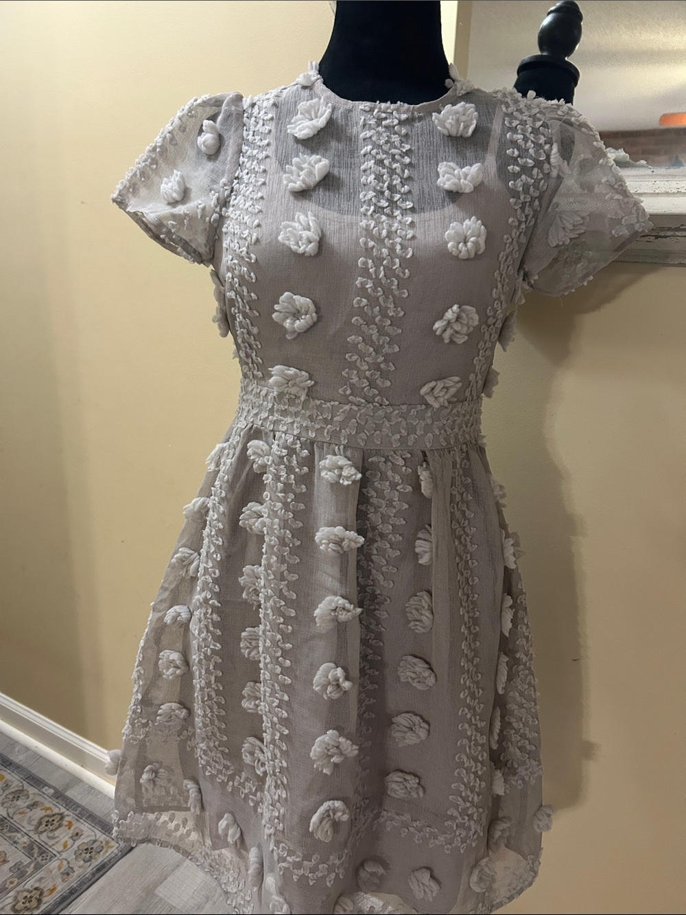Sunday in Brooklyn Gray Textured Floral A-Line Dress